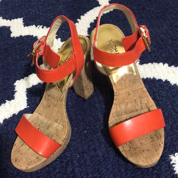 MICHAEL Michael Kors Shoes - Michael Kors Orange Leather Cork Heels